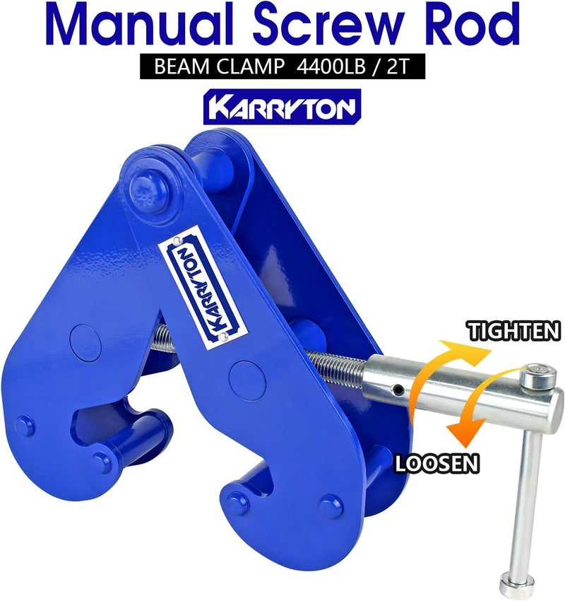 KARRYTON مشبك شعاع 4400LB/2طن، لرفع ورفع، عرض حافة الشعاع 3-9 بوصة مشبك رفع شعاع I ثقيل الاستخدام مع رافعة للبناء، الصناعة، المنزل والمرآب (2 طن) - Image 4